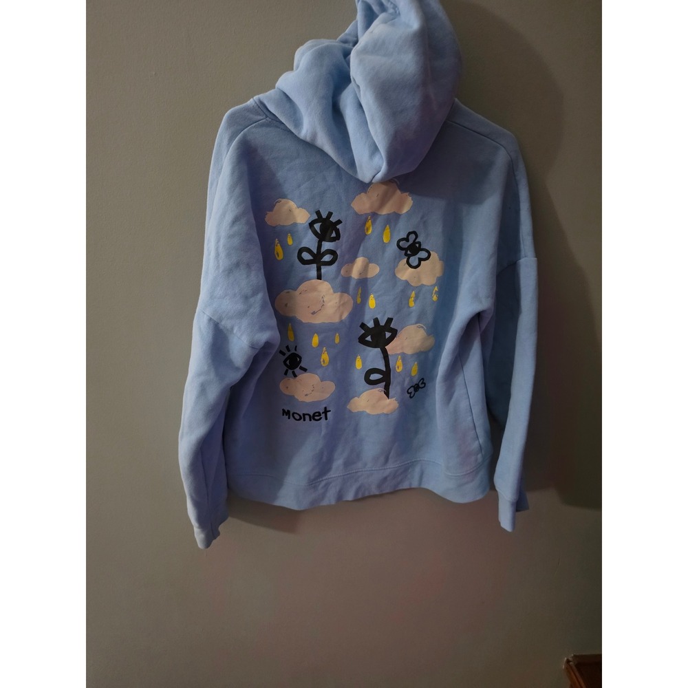Monet Skateboards Light Blue Graphic Hoodie Women Large Cloud Rainbow Print - Picture 2 of 5